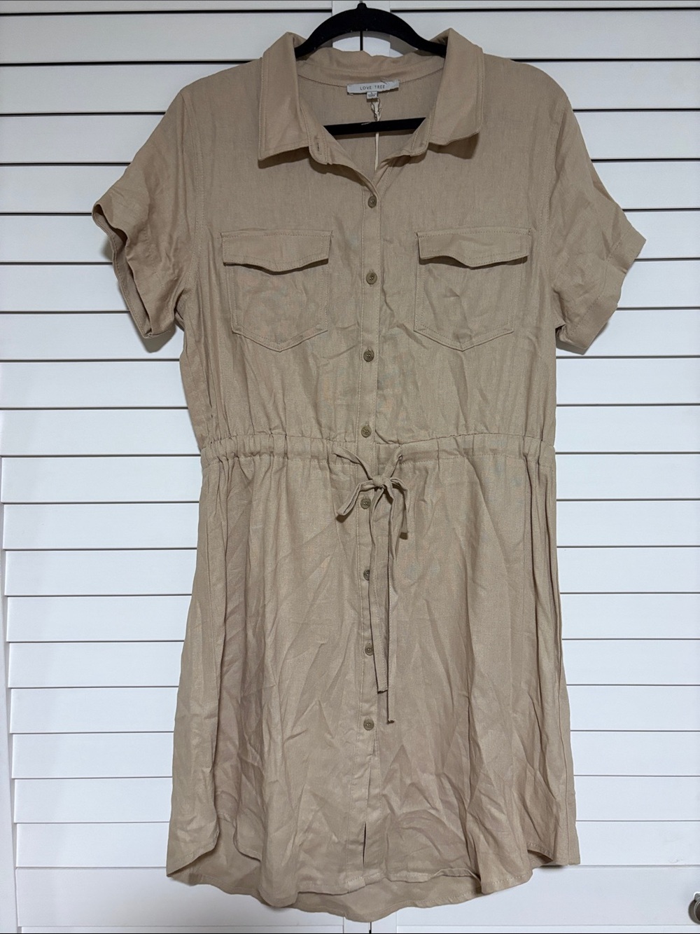Love Tree Tan Button-Front Utility Shirt